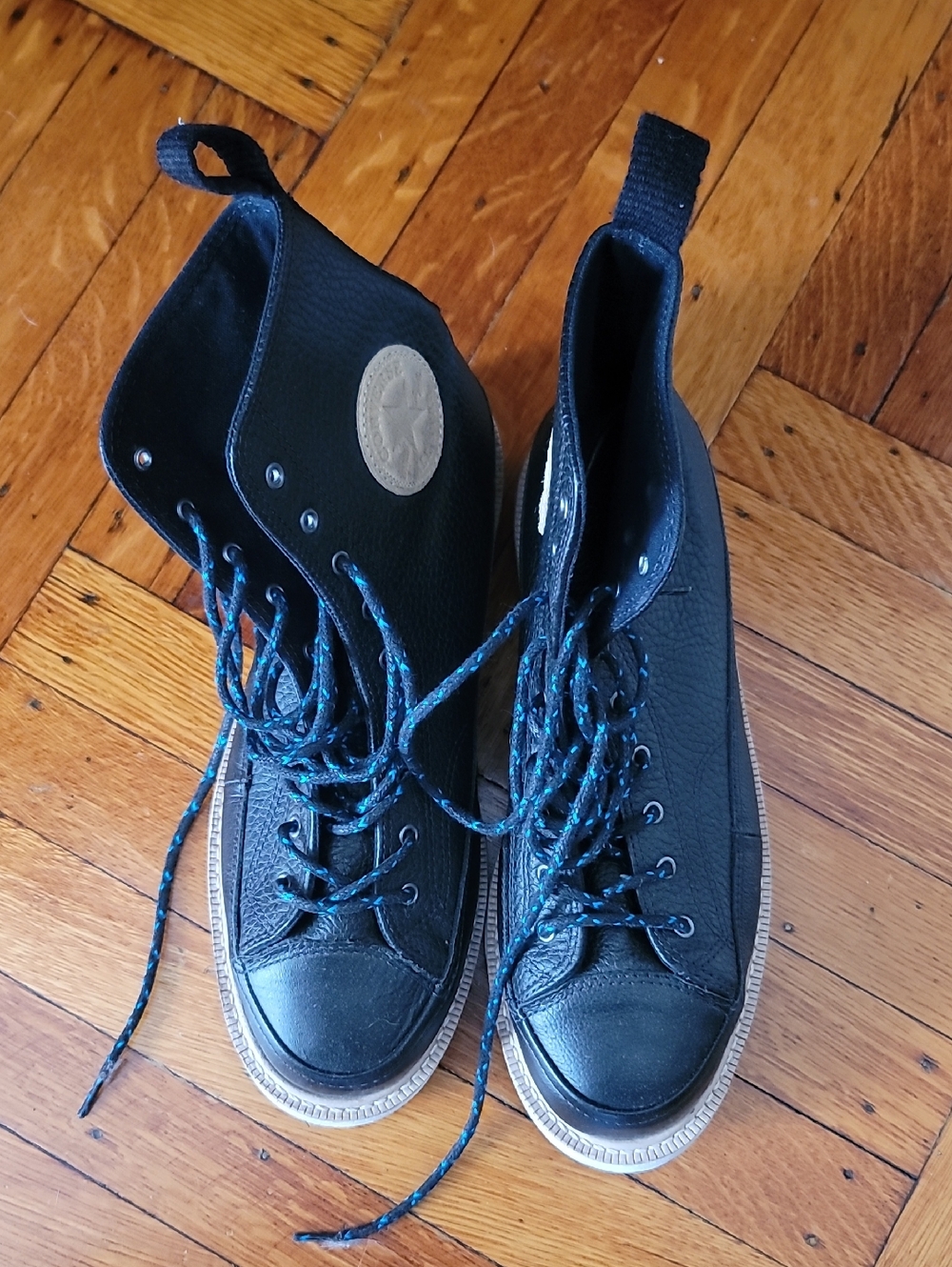 Converse Black Workman style boot Tongue Label with Blue Accent Interior